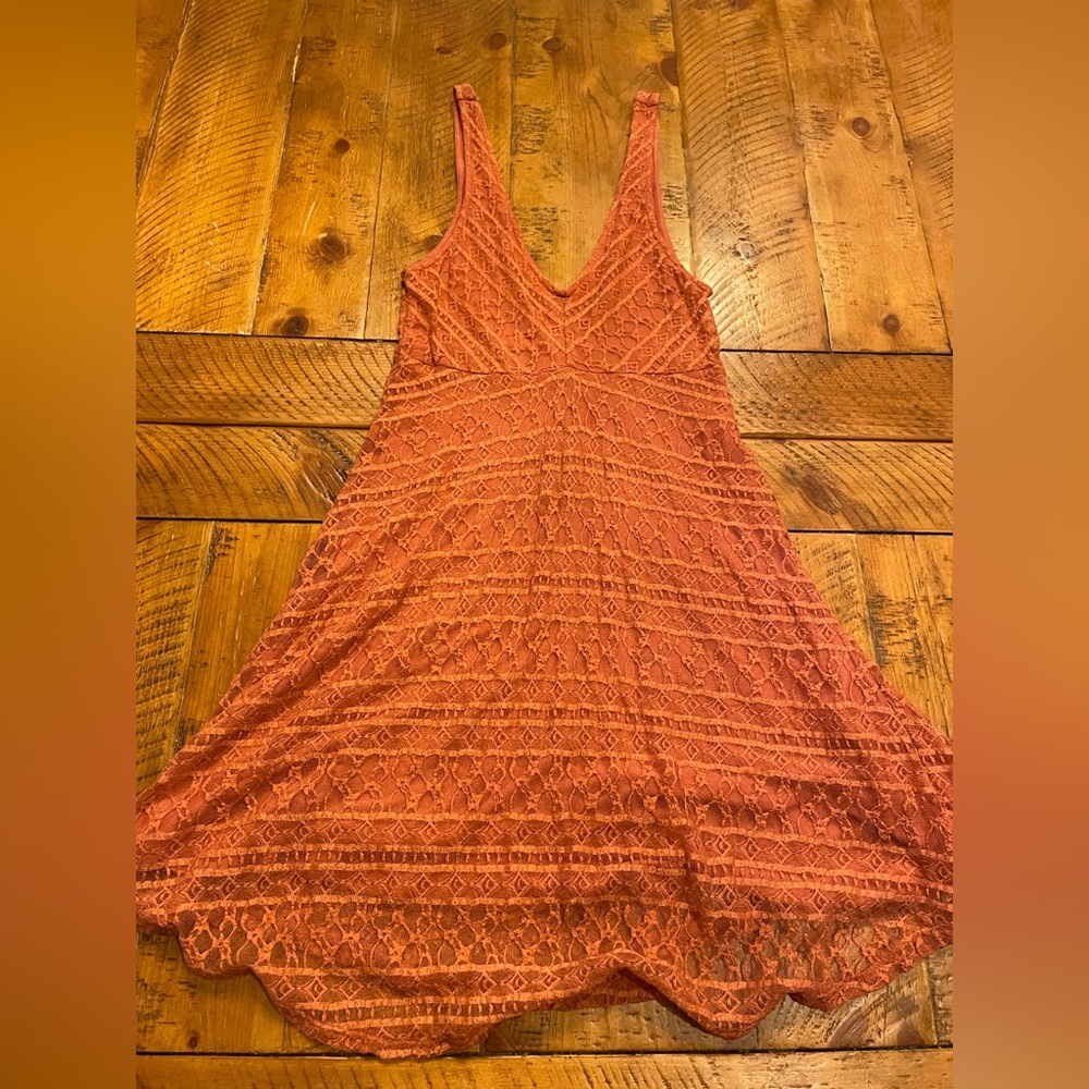 Dark Orange Lace Mini Dress